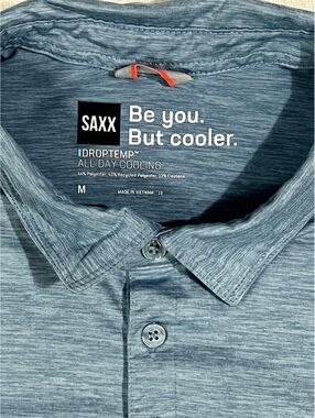 SAXX Men's Medium Blue DropTemp All Day Cooling Polo Shirt